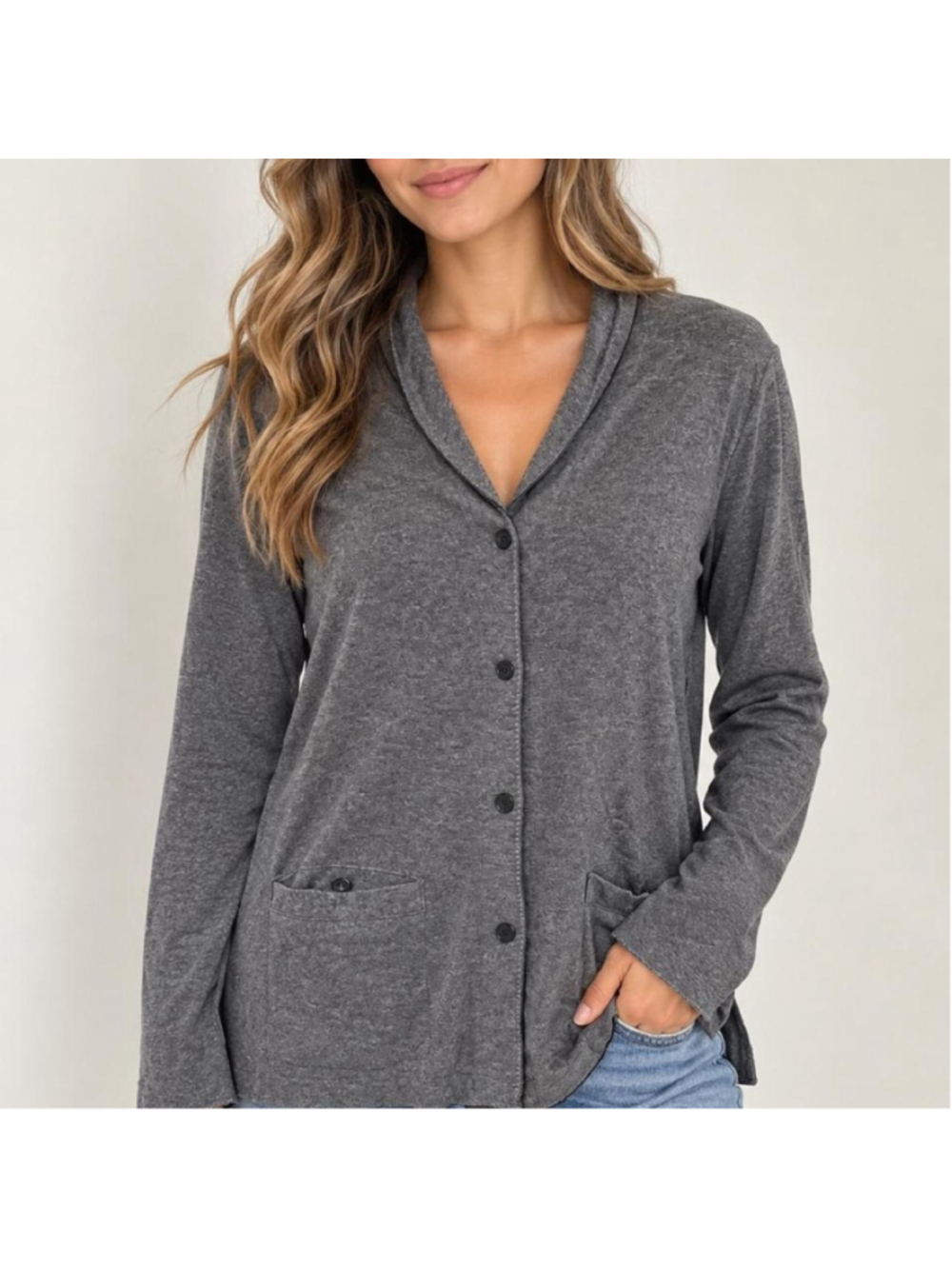 L.L.Bean Traveler women's charcoal gray button-front cardigan